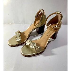 Jack Rogers leather Lauren sandals ankle strap gold open shoes women 7.5 new